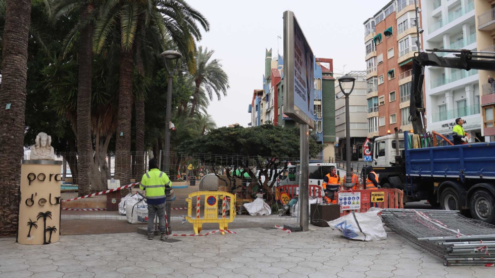 Obras para la recogida de pluviales en el Parque de Elche de Benidorm.