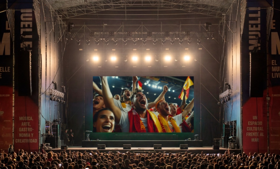 Escenario del Muelle Live de Alicante con pantalla gigante para el Espa&ntilde;a - Argentina.
