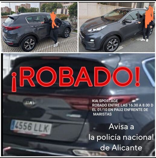 Mensaje en redes sociales de afectada por un robo de KIA en Alicante